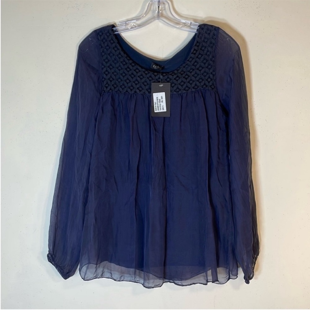 COSMO Italy Made Silk Lace Long Sleeve Blouse. S. NWT.